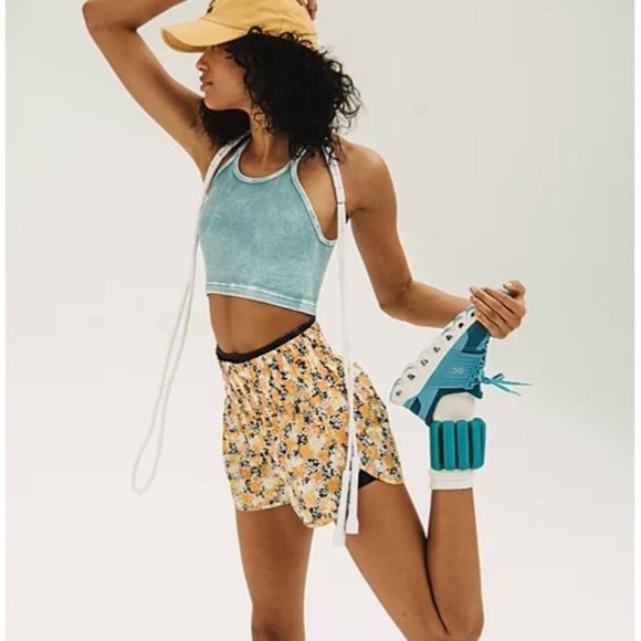 Free People Movement The Way Home Shorts Floral Check - Picture 1 of 7